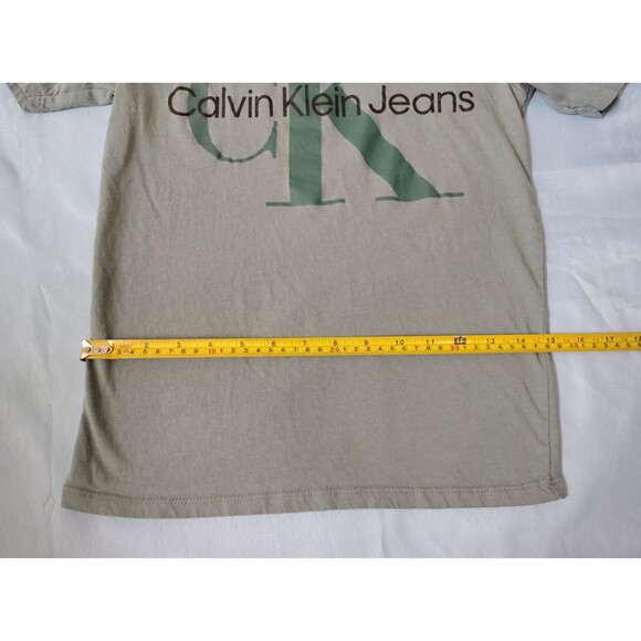 Calvin Klein Jeans Shirt Kids Medium Khaki Green CK Logo Graphic Tee Youth 10 12 - Picture 5 of 9